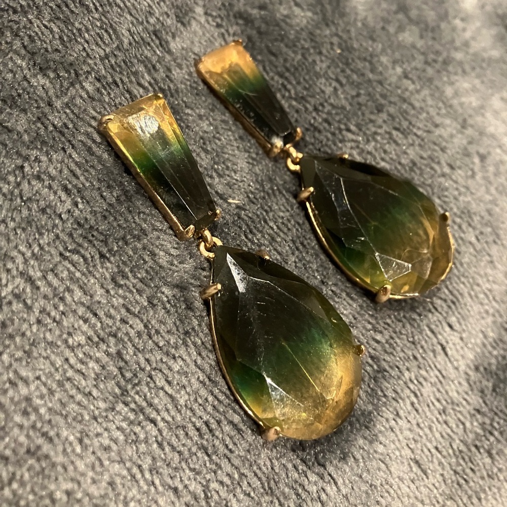 Gold Green Dangle Earrings